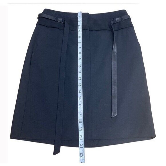 ELIE TAHARI Pencil Knee Skirt Black Wool Leather Tie-Waist Pockets Career 2 EUC - Picture 7 of 8